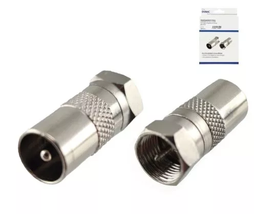 Adapter Koax-Stecker auf SAT-Stecker, ANT-Stecker auf SAT-Stecker, Vollmetall, DINIC Box mit Euroloch